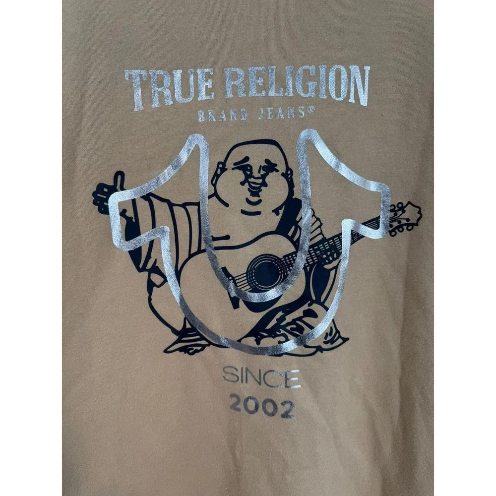 True Religion Men's Tan Buddha Foil Horseshoe Zip‎ Hoodie Sweatshirt Size XL